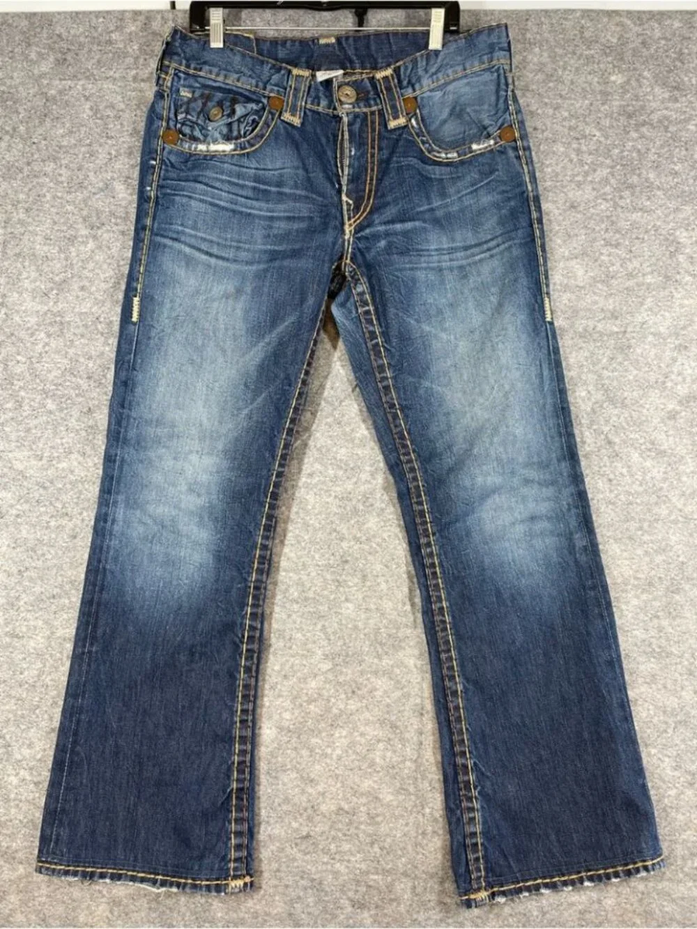 True Religion Joey Bootcut Jeans Blue Size 33 Made USA Y2K Distressed Denim
